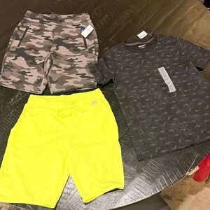 Boys Gap Camo and Neon Shorts and Old Navy T-shirt